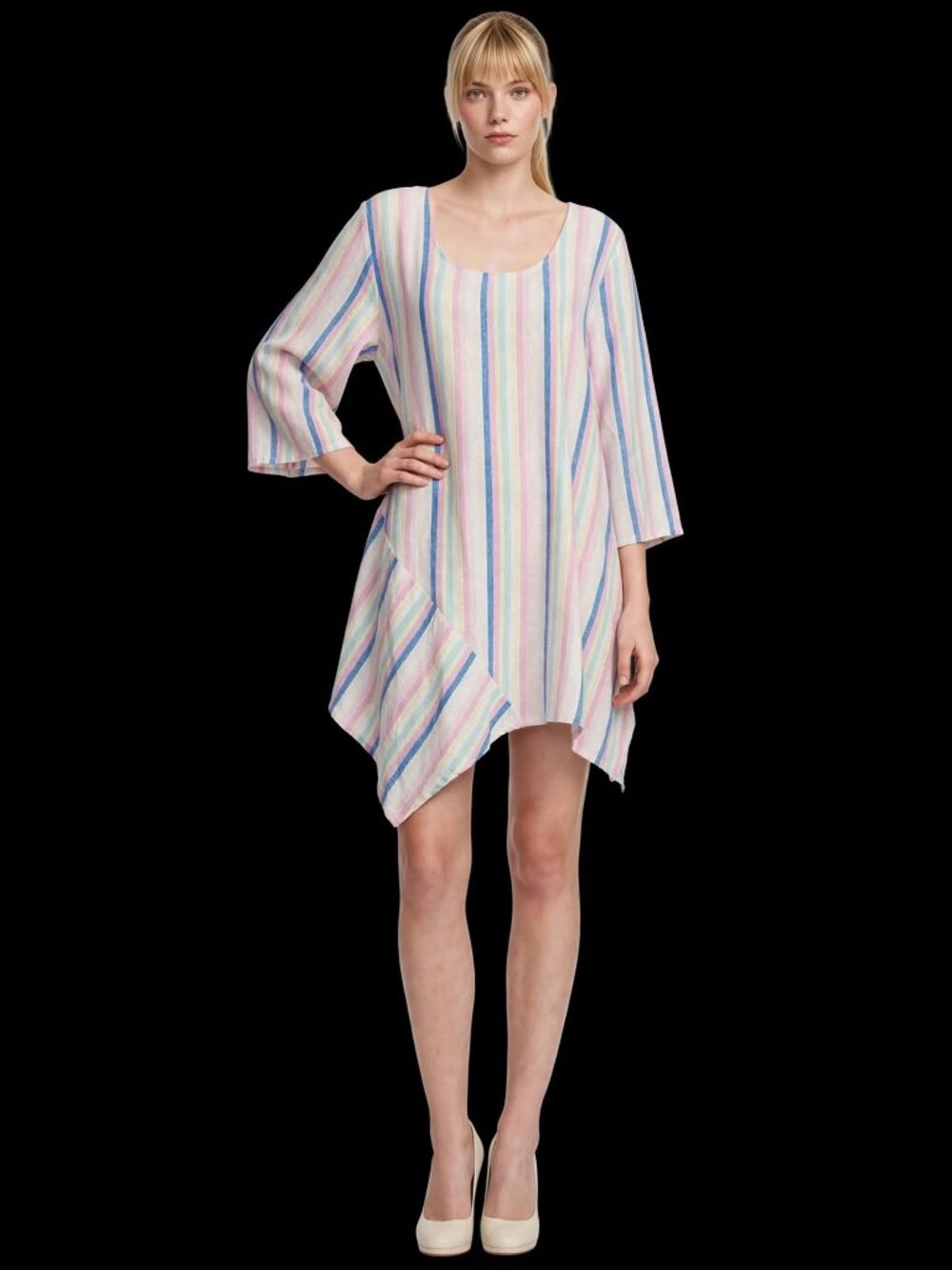 Jones & Co Jones New York Linen and Rayon Dress Tunic Asymmetrical Gold Details